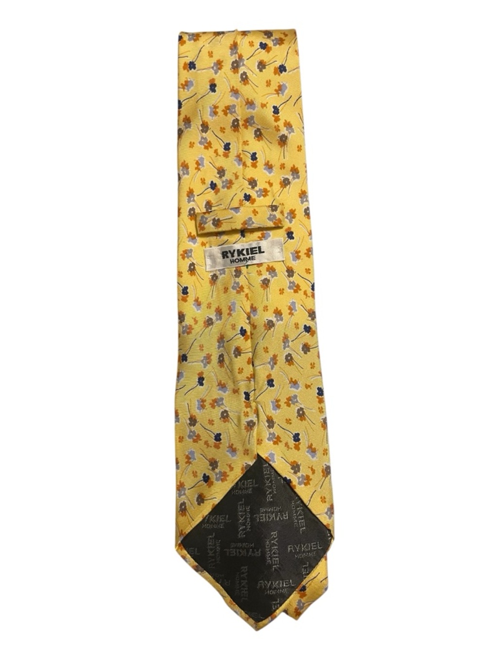 Rykiel Homme Yellow Floral Tie Silk Designer Neck Tie - Gold Blue Brown Pattern